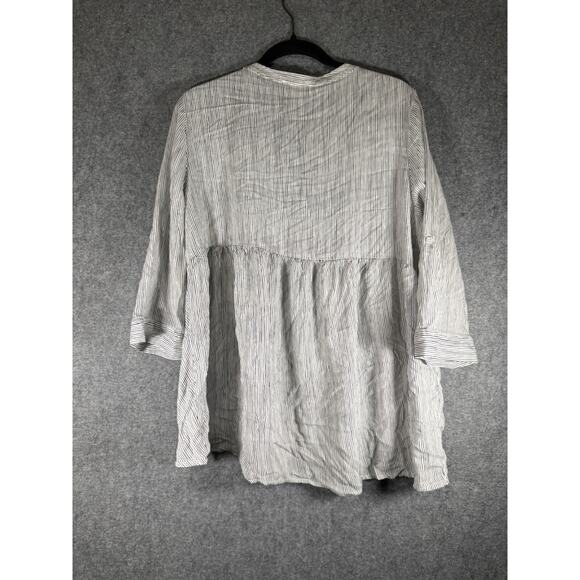 Cynthia Rowley Blouse Women 1X Black Striped Long Sleeve Button Front Relax‎ - Picture 6 of 7